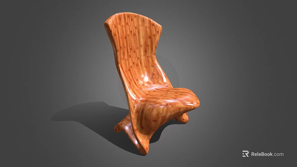 Modern Wooden Bar Stool Featuring Curved Shape and Natural Wood Grain Details 3d model 