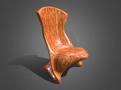 Modern Wooden Bar Stool Featuring Curved Shape and Natural Wood Grain Details 3d model