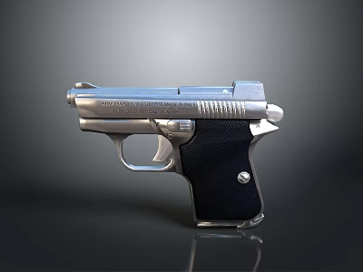 Silver Metal Pistol With Black Grip And Shiny Classic Design Features 3d model