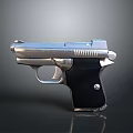 Silver Metal Pistol With Black Grip And Shiny Classic Design Features