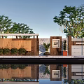 Scenic Feature Wall Design With Water Reflection Green Plants And House Number 227