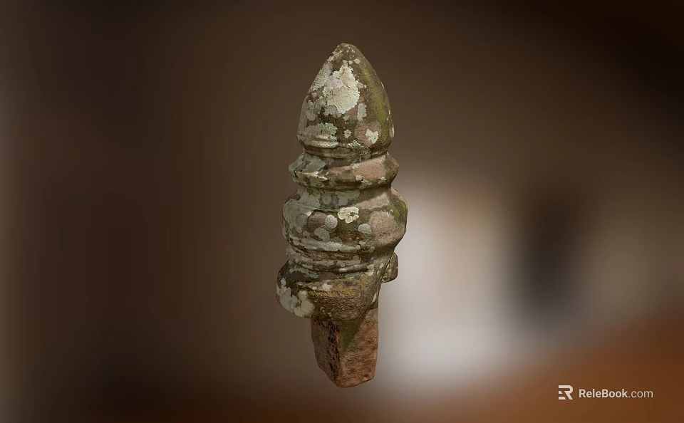 Ancient Weathered Pillar Top With White Green Patina And Layered Ornate Design 3d model 