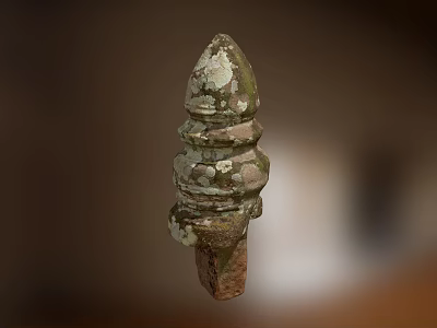 Ancient Weathered Pillar Top With White Green Patina And Layered Ornate Design 3d model
