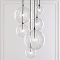 Modern Hanging Chandelier With Transparent Glass Globes And Black Metal Frames