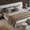 Modern Double Bed Interior With White Headboard Nightstands Table Lamps And Armchair