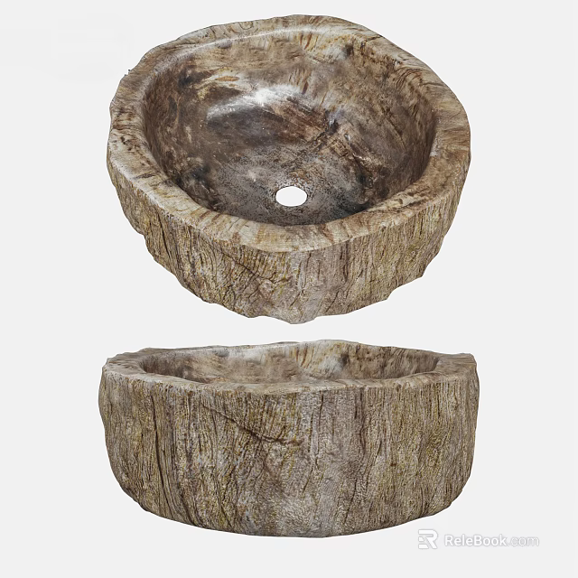Natural Wooden Log Washbasin Featuring Rustic Texture And Handcrafted Design 3d model