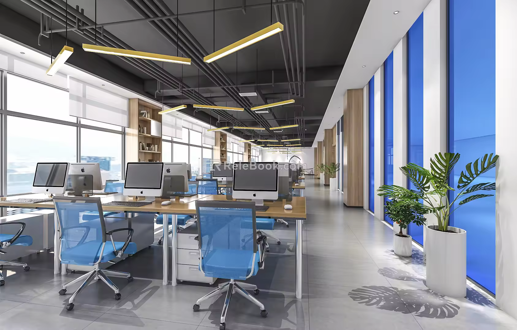 Open office in modern public office area 3d model