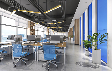 Open office in modern public office area 3d model