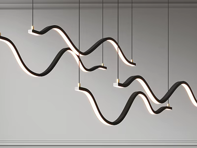 Modern Wave Shaped Chandeliers With Black Frame LED Lights Hanging From Ceiling 3d model