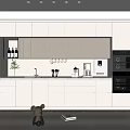 Modern Open Kitchen Interior With Built in Wine Cabinet And White Cabinets
