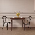 Wooden Dining Table And Chairs With Sunflower Vase White Cups On Decorative Wall Wooden Floor