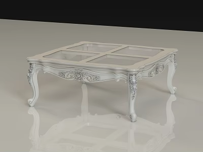 Elegant White Coffee Table With Glass Top And Ornate Carved Legs Design 3d model