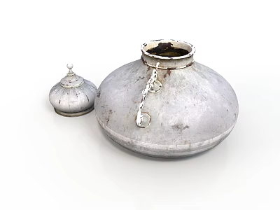 Vintage Silver Metal Household Container With Chain And Small Lid Cover 3d model