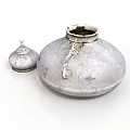 Vintage Silver Metal Household Container With Chain And Small Lid Cover