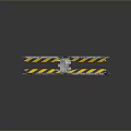 Industrial Metal Gate With Yellow Black Stripes Mesh Panels And Caution Signs