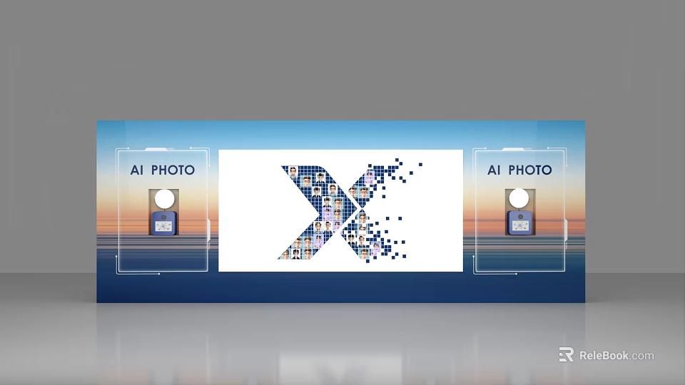 Modern AI Photo Check-in System With X Pattern Design And Camera Devices 3d model