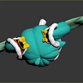 Cute Teal Twin Ponytails Character With Cat Creature Ears And Red Outfit Gold Decorations