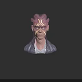 3D Alien Creature Bust With Gray Jacket Unique Head And Glowing Facial Lines
