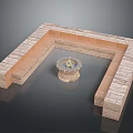 Stone Brick Square Structure With Central Decorative Circular Fountain 3d model