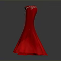 Elegant Red Long Dress with Decorative Waist and Sheer Sleeves for Daily Use