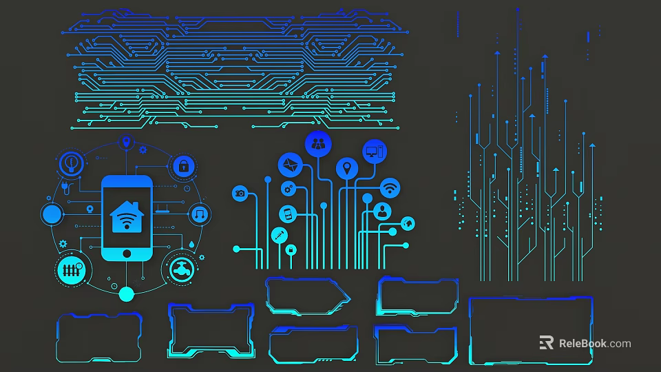 Blue Tech Lines Forming Circuit Board Smartphone And Connected Icons Design 3d model 