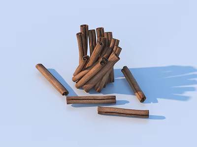 Pile of Cinnamon Sticks with Some Scattered Around on Light Blue Background 3d model Pile of Cinnamon Sticks with Some Scattered Around on Light Blue Background 3d model