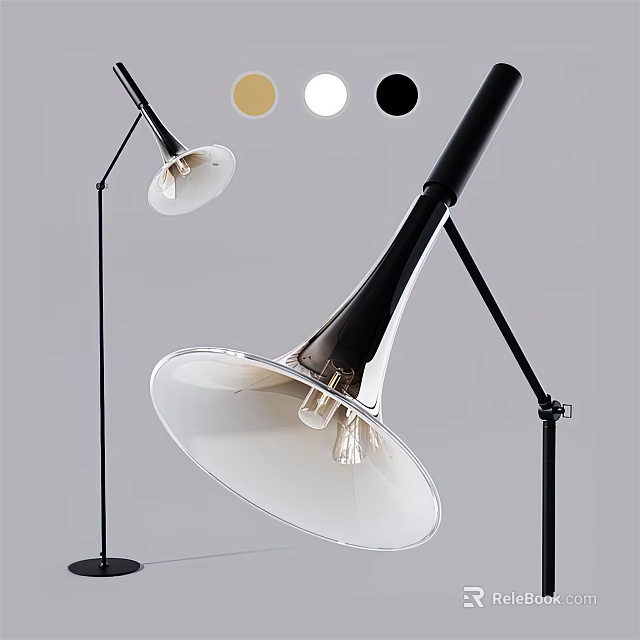 Modern Horn Shaped Floor Lamp With Transparent Shade Adjustable Metal Stand And Color Options 3d model 