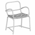 Modern Wooden Chair Design With Curved Arms And Woven Pattern Seat