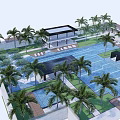 Luxury Swimming Pool Area With Palm Trees Modern Building And Seating Areas