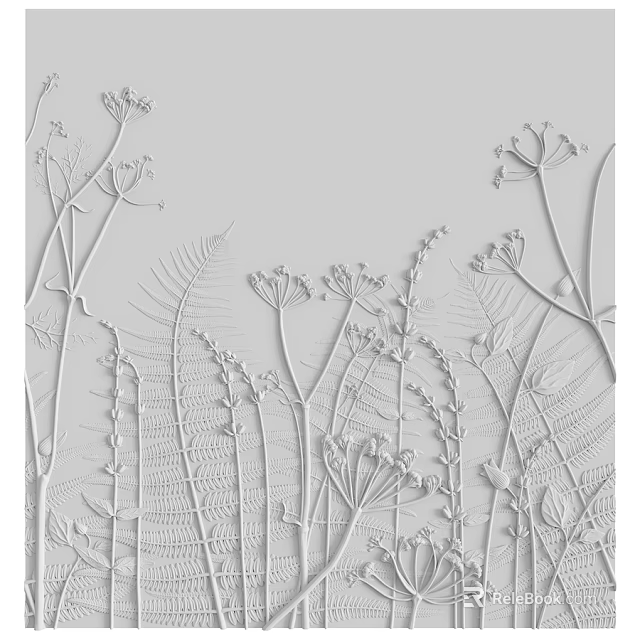 Intricate Carved Plant Decorative Component With Fern Leaves And Floral Motifs 3d model 