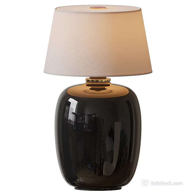 Elegant Table Lamp With Black Ceramic Base And Beige Fabric Lampshade 3d model