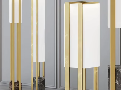 Modern Elegant Floor Lamp With Golden Metal Frame White Lampshade And Marble Base 3d model