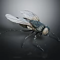Black Fly With Transparent Wings And Compound Eyes On Smooth Surface 3d model