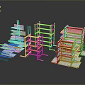 Modern Retail Display Shelving Units With White Frames And Red Accents 3d model