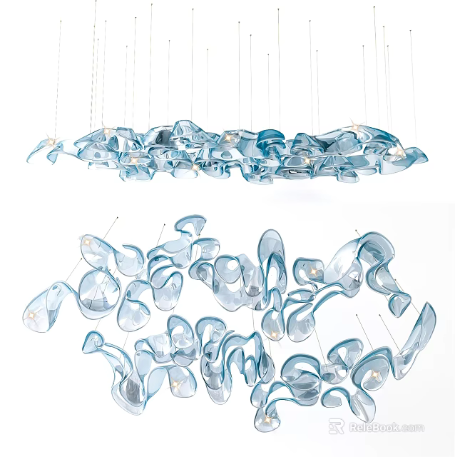 Modern Crystal Chandelier With Flowing Glass Elements And Unique Design For Interior Decoration 3d model 