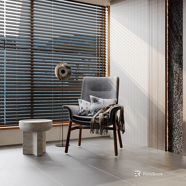 Inflatable Decorative Chair In Modern Living Room With Wooden Walls And Blinds 3d model 