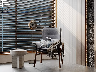 Inflatable Decorative Chair In Modern Living Room With Wooden Walls And Blinds 3d model
