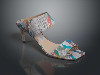 Colorful Snake Print Open Toe Stiletto Heeled Sandals With Stylish Design 3d model