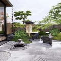 Karesansui Zen Garden Design With Raked Gravel Patterns Stone Arrangements Traditional Lanterns And Evergreen Plants