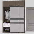 Modern Wardrobe With Sliding Doors Hanging Clothes Drawers And Storage Baskets