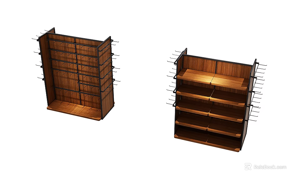 Wooden Island Cabinet With Multiple Shelves For Storage And 3d model 