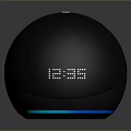 Black Spherical Smart Computer Device With Digital Time Display And Blue Light Ring 3d model