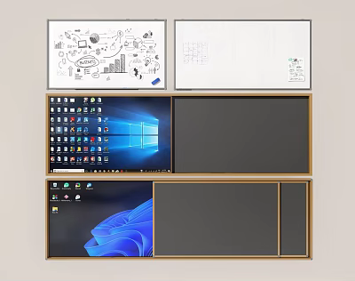Multiple Display Screens With Hand Drawn Diagrams Windows Desktop Interface And Dark Background 3d model