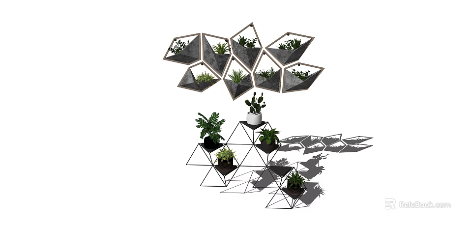 Modern Geometric Bonsai Potted Plants With Hanging And Stand Decorative Design 3d model 