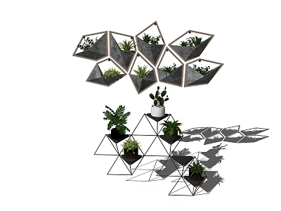 Modern Geometric Bonsai Potted Plants With Hanging And Stand Decorative Design 3d model