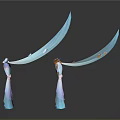 Large Blue Scimitar Weapon Held By Female Characters In Purple Dresses