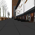 Modern Office Building With Orange Grid Facade White Exterior And Surrounding Trees Lawn
