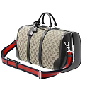 Stylish Duffle Bags With Classic Pattern Beige Black Design And Red Blue Striped Straps