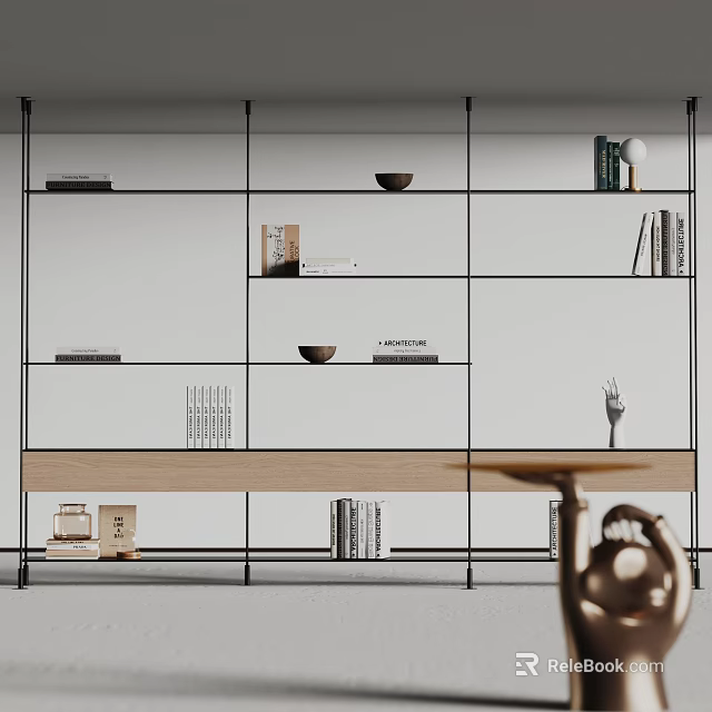 Modern Metal Frame Shelf Unit with Multiple Shelves for Books Decorative Bowls and Storage 3d model 