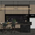 Modern Restaurant Interior Design With Hanging Pendant Lights Black Marble Countertop And Green Bar Stools